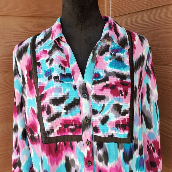 NY Collection Button Down Flowy Watercolor Floral Blouse Size XL EUC - Picture 3 of 14